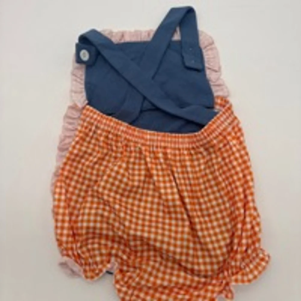 Girls Pumpkin Romper Size 3T Blue Orange